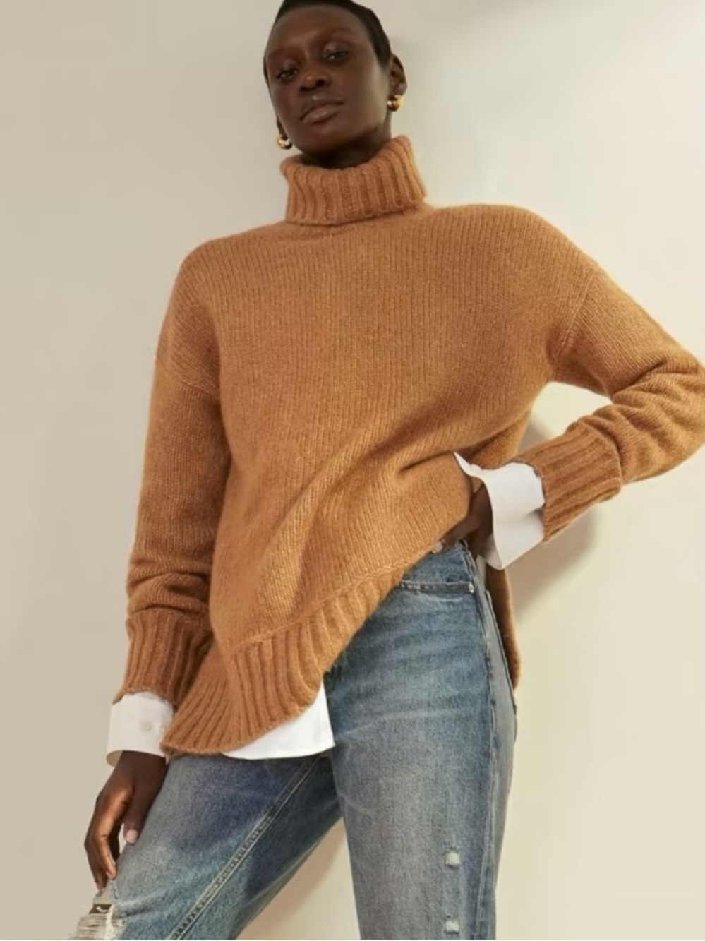 EVERLANE Cloud Camel Wool Alpaca Knit Turtleneck Sweater, Size MEDIUM
